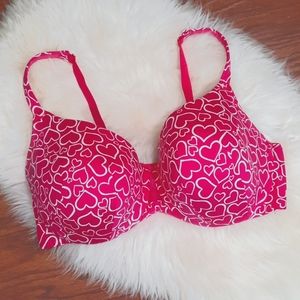 Cacique Hot Pink Heart Print Underwire Bra